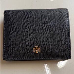 Tory Burch Black Leather Wallet with Gold Emblem